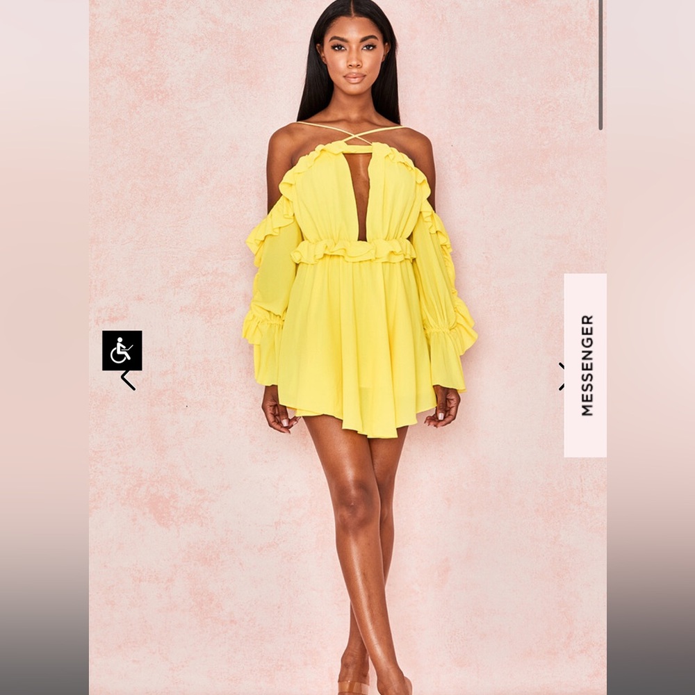 HouseOfCB Serenity YELLOW OFF SHOULDER RUFFLED MINI DRESS